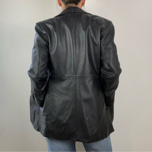 Alfani Womens Black Leather Jacket Longline Below Waist Classic Neutral Medium - Picture 2 of 10